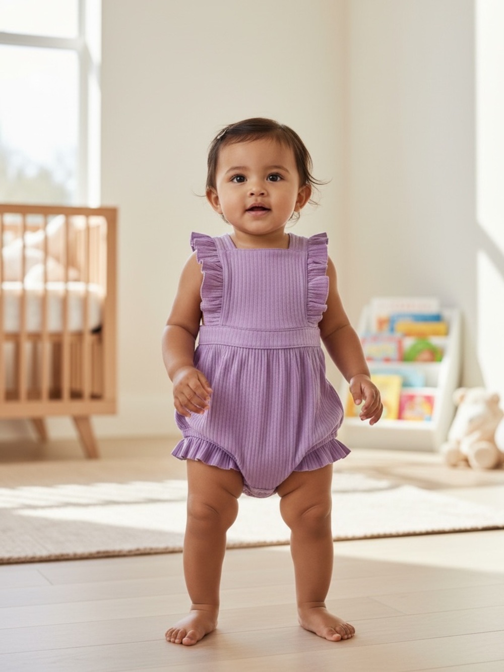 Cat & Jack NB Lavender Ribbed Ruffle Bubble Romper NWT